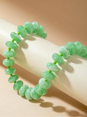 Statement Light Green Marbled Beaded Choker Summer Necklace